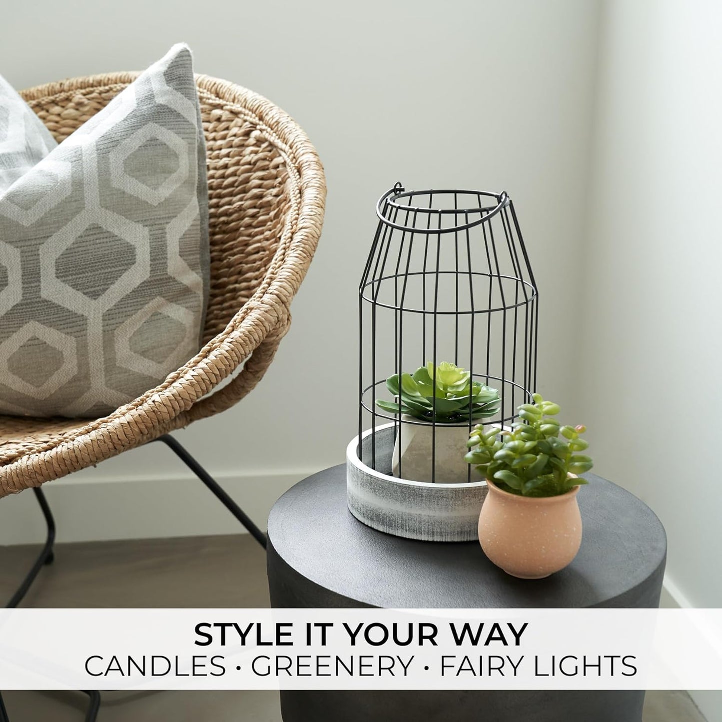 Rustic Farmhouse Lantern Decor Set of 2 - Stylish Decorative Lanterns for Your Living Room, Fireplace Mantle or Kitchen Dining Table - Modern Upscale Beauty for Your Entire Home
